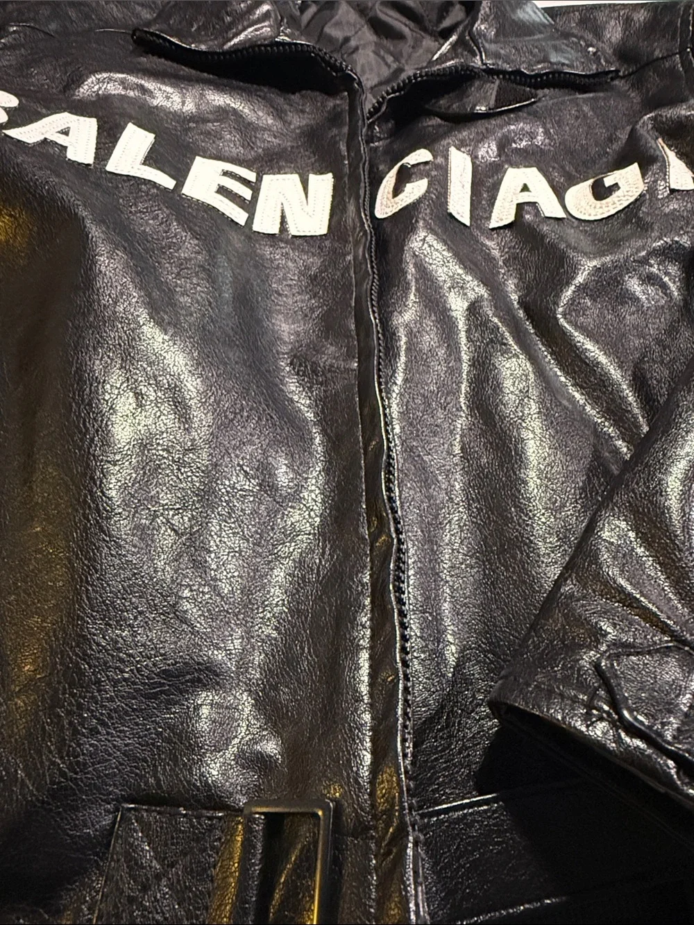 Rich Boy$ - Balenciaga Black Leather Bomber Jacket with White Logo
